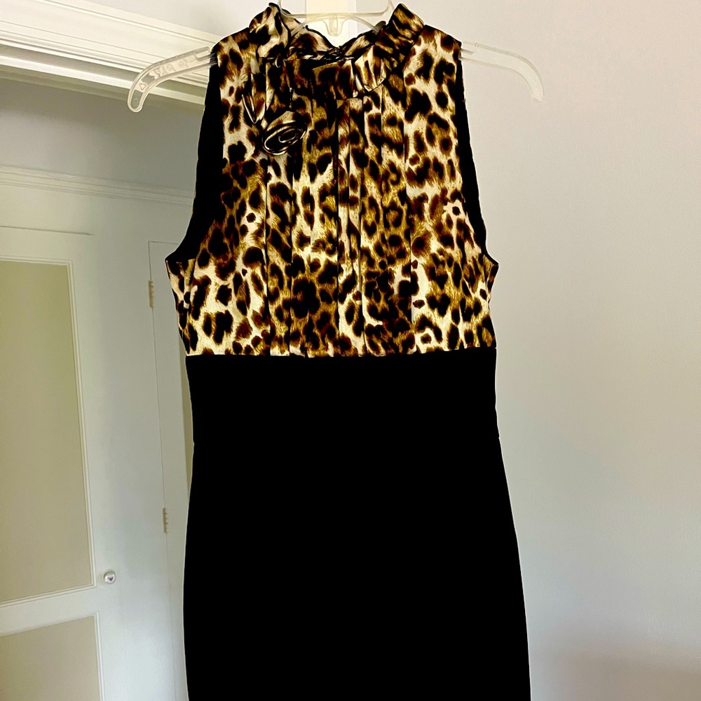 London Times black leopard print formal dress